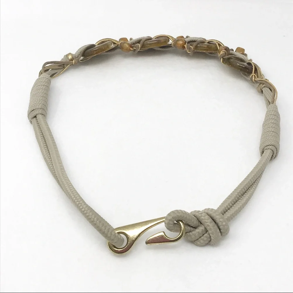 Gold-Plated Taupe Chunky Cord Belt With Glass Beading